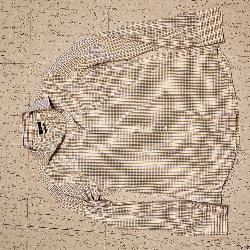 Hugo Boss Yellow & White Plaid Slim Fit Button Down Long Sleeve Dress Shirt